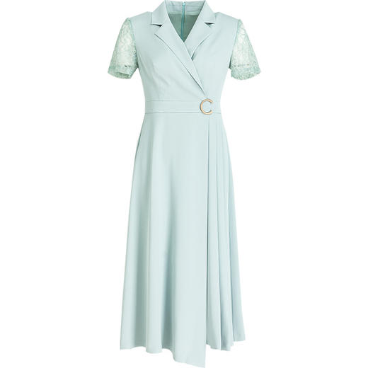 C524绿色连衣裙女夏装2025年时尚简约洋气气质妈妈显瘦短袖薄款中长裙 商品图4