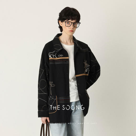 THESOONG/几何学 纯棉匠心万针刺绣翻领外套HWWT7515 商品图1