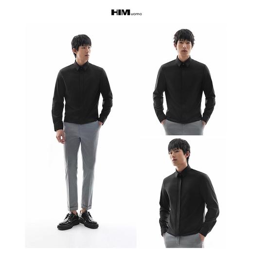 HIM漢崇  暗门襟基础款修身衬衫日常通勤职业商务正装衬衣2025秋季 商品图3