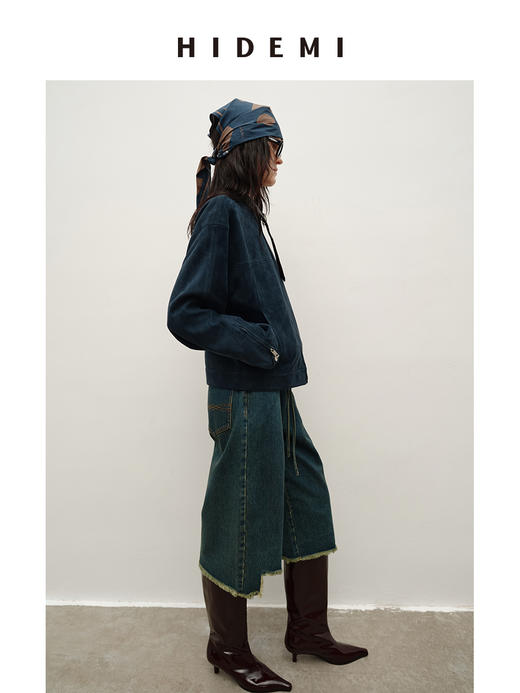 HIDEMI 都市单宁系列手工毛边装饰腰带显瘦时髦中裤牛仔裤配靴神裤 商品图6