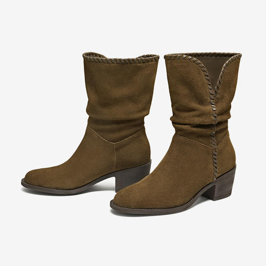 【云粉节】BF楼TATA他她西部靴2025秋冬粗跟中筒靴尖头堆堆靴骑士靴短靴NWU01DS5吊牌价1499 商品图2