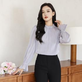 「自」全新升级【铂金会员183/天猫239/差价56】(05022)洛诗琳新款时尚缎面衬衣2025秋季新款气质钉珠雪纺上衣女