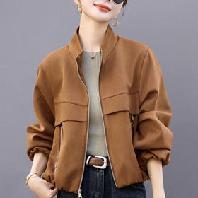 立领麂皮绒外套，复古宽松休闲百搭夹克上衣HR-7702