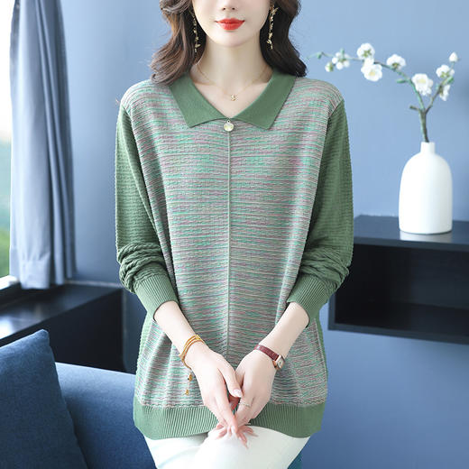 CC10-6623撞色显瘦上衣洋气减龄娃娃领毛衣宽松大码中年妈妈冬装打底衫时尚 商品图1