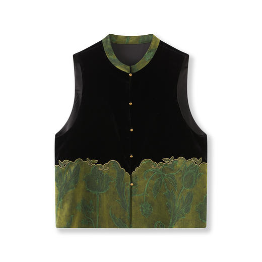 「高货wl」全新升级【铂金会员441/天猫599/差价158】(03632)洛诗琳新中式香云纱提花背心2025秋季国风复古拼丝绒马甲 商品图4