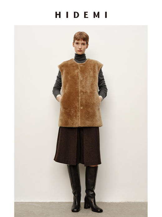 HIDEMI 进口羊毛极简显瘦立体翻折双层毛呢五分裤中裤配靴神裤 商品图9