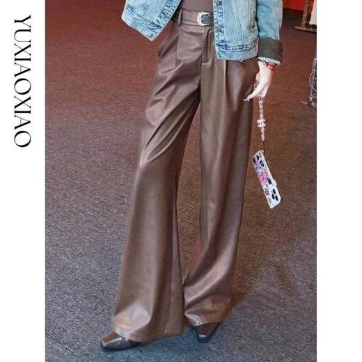 余潇潇【高街达人】时尚百搭立体褶皱收胯搭配重工腰带直筒休闲皮裤 商品图3