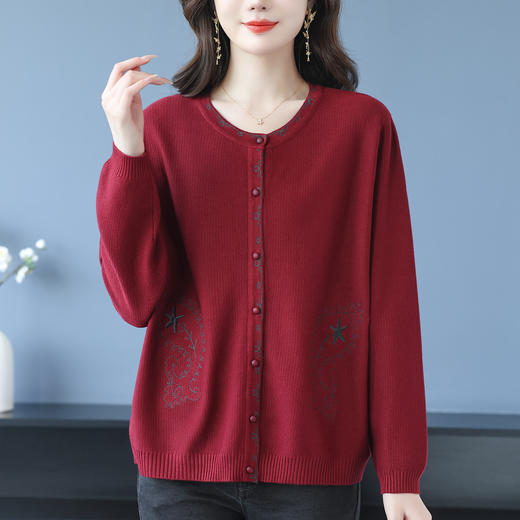 CC10-6616宽松休闲针织开衫春秋加肥加大码胖妈妈上衣2025新款显瘦毛衣外套 商品图1