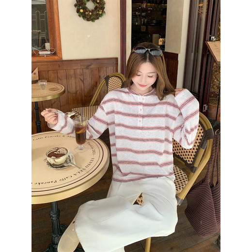 【129元任选2件】现货！条纹宽松百搭长袖T恤 商品图1