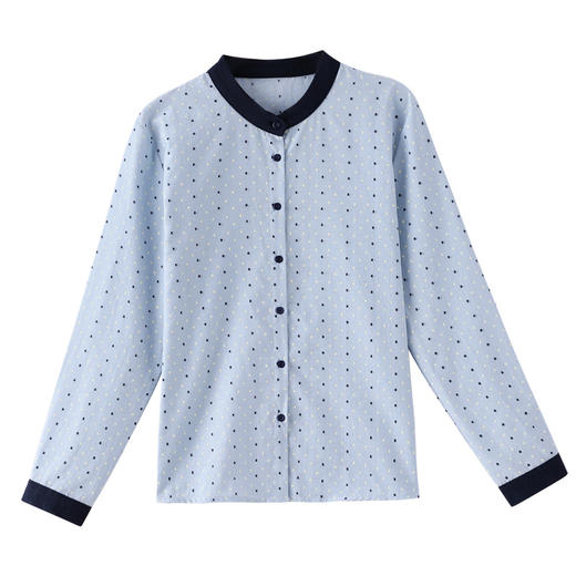 KQL369H98062025秋季新款韩版设计感拼色圆点长袖衬衫女减龄百搭亚麻平纹上衣 商品图4