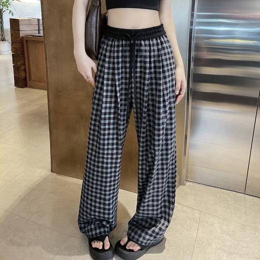 卷卷紫美式风格纹垂感直筒裤 面料软糯有垂感 宽松舒适 复古慵懒休闲百搭 商品图2