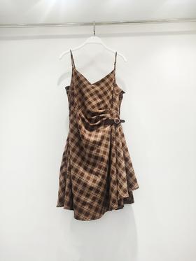 【门店同款】ENJOY秋季“光阴序语”褶皱收腰格纹吊带裙 165802204