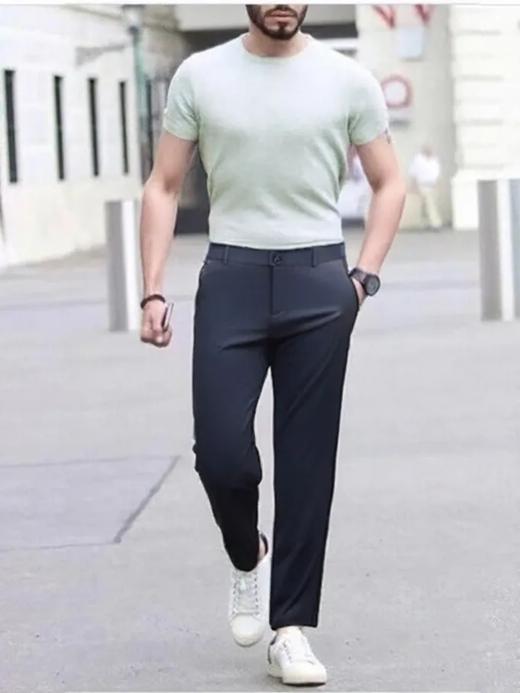 外援出品澳门订单松紧腰+透气黑科技面料，这条休闲裤简直是为高温天量身定做的救星款男士合体小直筒弹力休闲裤纯色长裤 商品图0