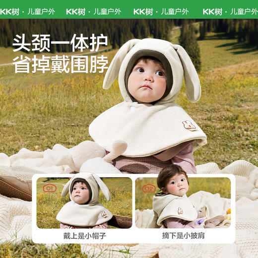 【云优选】KK树宝宝帽子秋冬新款婴儿围脖一体男童女孩保暖护耳帽套头披肩帽小动物奇遇披肩帽 商品图1