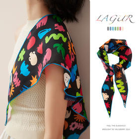 世界初境涂鸦丨可爱100%桑蚕丝丝巾卡通真丝围巾三角巾绑发绑包女