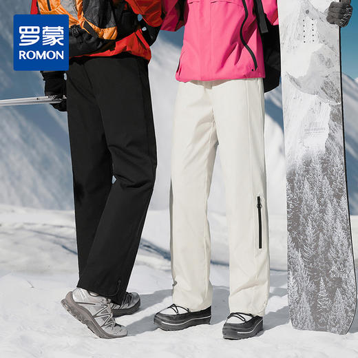 罗蒙冬季保暖羽绒裤男女同款情侣加厚舒适直筒个性拉链设计百搭长裤子 商品图0