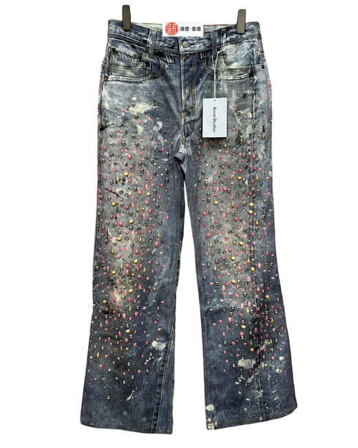 中性款印花钉珠牛仔裤长裤001 商品图0