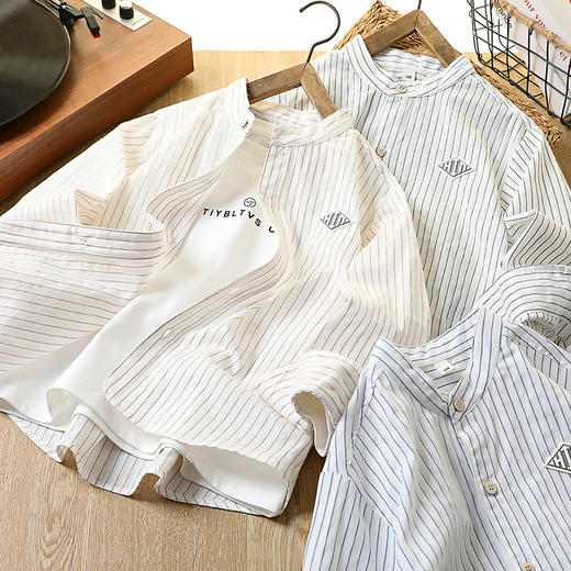 童装男童衬衫2025秋季新款中大童男孩纯棉条纹上衣儿童装长袖衬衣 商品图1