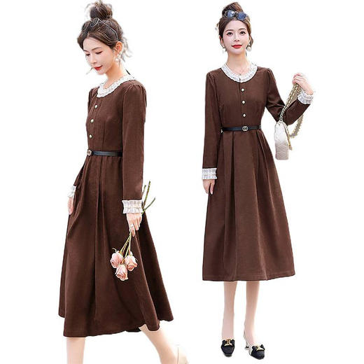 春秋新款法式复古气质收腰显瘦长袖连衣裙LNS9668 商品图4