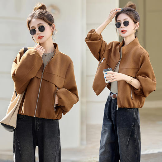 立领麂皮绒外套，复古宽松休闲百搭夹克上衣HR-7702 商品图2