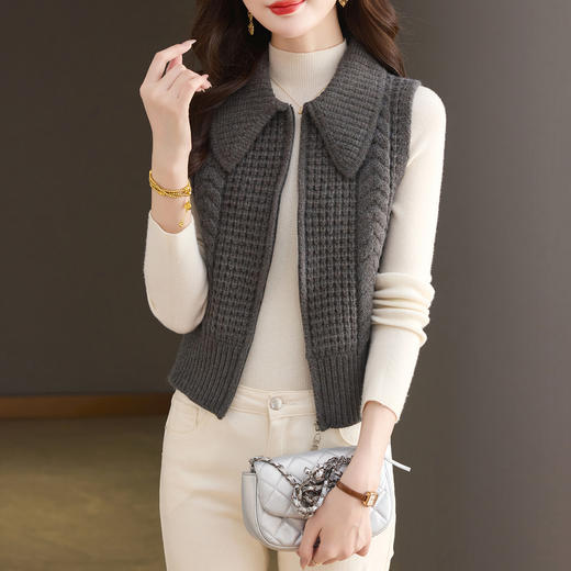CC26-9122翻领针织马甲女士秋冬外穿2025早秋新款拉链叠穿宽松毛衣背心外搭 商品图2