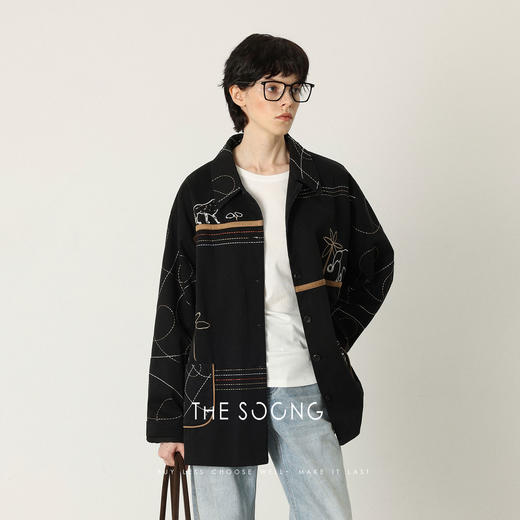 THESOONG/几何学 纯棉匠心万针刺绣翻领外套HWWT7515 商品图2