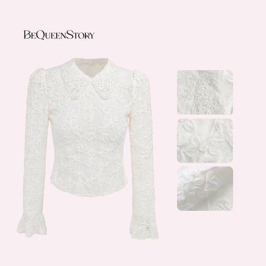 余潇潇【优雅情调】立体盘花拼接珍珠小米珠重工刺绣娃娃领修身上衣 商品图4