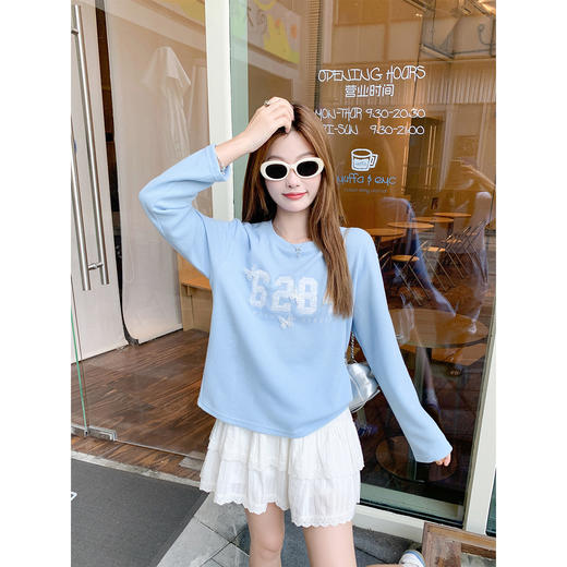 【129元任选2件】最后一波现货！韩系刺绣华夫格长袖T恤 商品图1