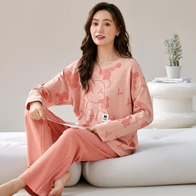 【柔软细腻！吸湿透气】爆款睡衣春秋款女士纯棉长袖长裤秋季薄款圆领韩版宽松家居服套装。rb