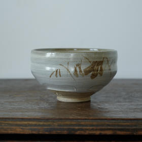 日本中古手绘抹茶碗 艺术家签章 X1178