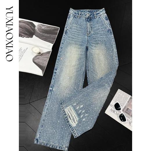 余潇潇【海上星辰】轻奢精致时髦烫钻直筒牛仔裤柔软亲肤显气质 商品图3
