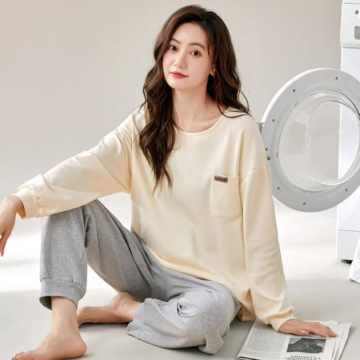 【柔软细腻！吸湿透气】爆款睡衣春秋款女士纯棉长袖长裤秋季薄款圆领韩版宽松家居服套装。rb 商品图2