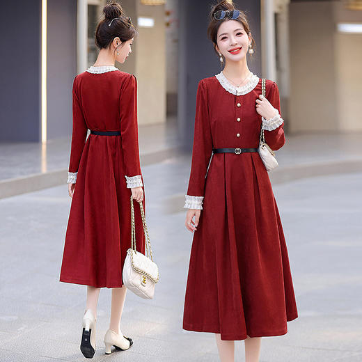 春秋新款法式复古气质收腰显瘦长袖连衣裙LNS9668 商品图0