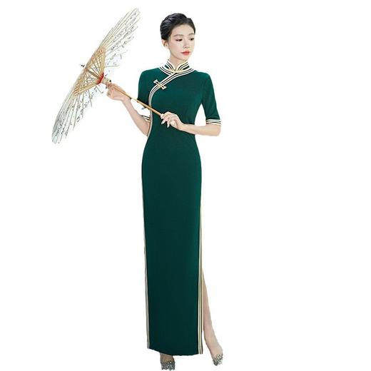 YD-35072025年新款长款走秀旗袍妈妈修身气质中国风舞台演出服三线边五分 商品图4