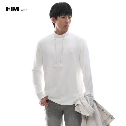 HIM漢崇  简约字母烧花舒适莫代尔棉休闲长袖小高领T恤男 2025秋季 商品图0