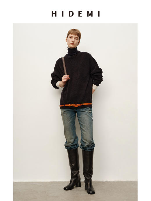 HIDEMI 都市单宁系列猫须水洗做旧感显瘦中低腰喇叭牛仔裤长裤 商品图7