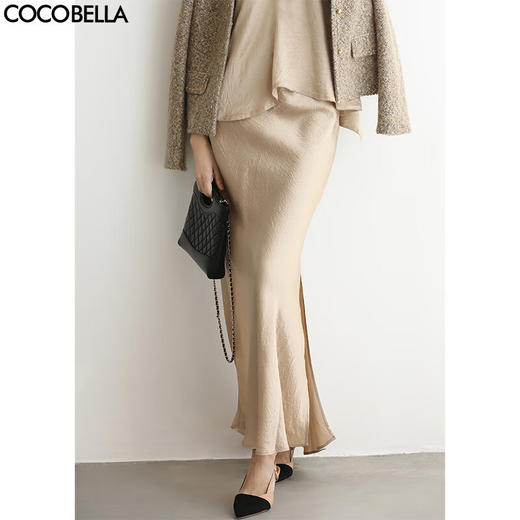 COCOBELLA轻奢100%醋酸缎面斜裁半身裙女气质鱼尾长裙HS3142 商品图0