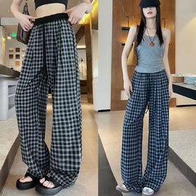 卷卷紫美式风格纹垂感直筒裤 面料软糯有垂感 宽松舒适 复古慵懒休闲百搭