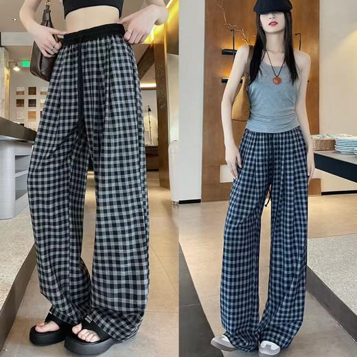 卷卷紫美式风格纹垂感直筒裤 面料软糯有垂感 宽松舒适 复古慵懒休闲百搭 商品图0