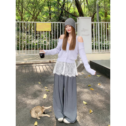 【169元任选2件】现货！紫色露肩下摆蕾丝边毛衣 商品图3