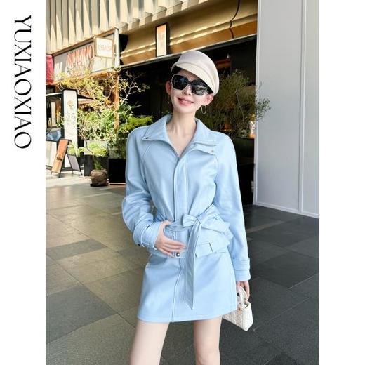 余潇潇【都市写意】100绵羊皮立领短款皮衣搭腰带&微A短款皮半裙 商品图3