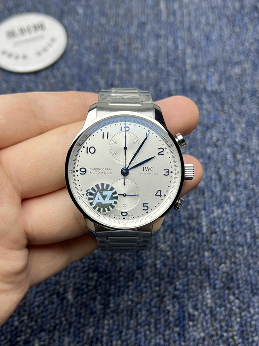 扛鼎新作一IWC万国表 AZ葡萄牙系列计时腕表 透底葡计钢带款 男士腕表 白盘蓝针 商品图1