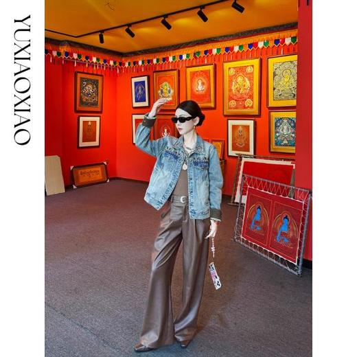 余潇潇【高街达人】时尚百搭立体褶皱收胯搭配重工腰带直筒休闲皮裤 商品图4