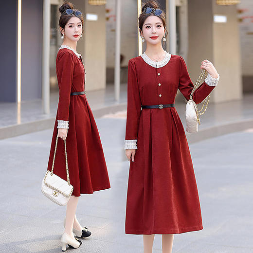 春秋新款法式复古气质收腰显瘦长袖连衣裙LNS9668 商品图2