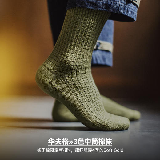 马登工装复古美式风华夫格中筒棉袜吸汗纯色长袜厚袜子男款秋冬季 商品图1