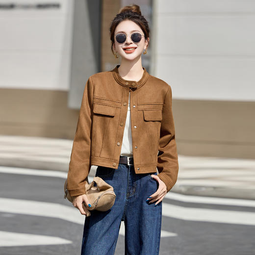 气质休闲立领巨好看的，美拉德机车夹克上衣麂皮外套HR-7703 商品图0