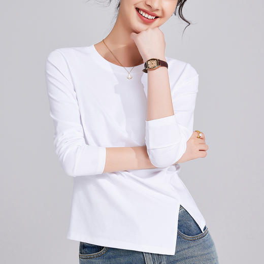 「自j」全新升级【铂金会员109/天猫149/差价40】(04236)洛诗琳新款圆领不规则长袖T2025秋季褶皱设计感打底衫上衣 商品图1