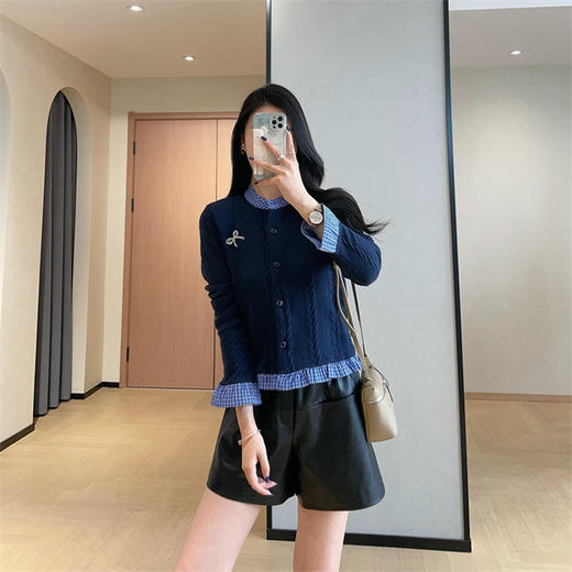 miu感假两件拼接荷叶边针织弹力开衫送胸针 商品图11