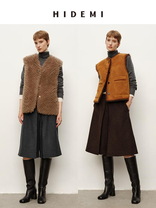 HIDEMI 进口羊毛极简显瘦立体翻折双层毛呢五分裤中裤配靴神裤 商品图0