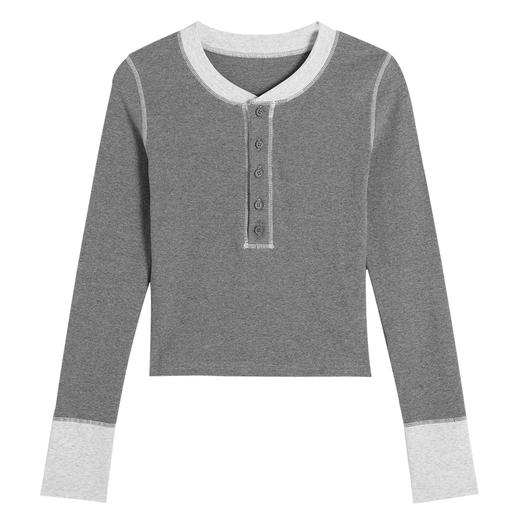 <曾小咸推荐>韩系假两件针织长袖内搭t恤+皮衣+白色裤子 商品图10